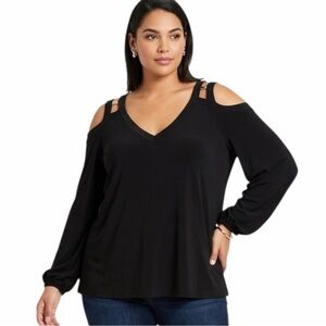 Michael Kors Woman’s Black Cold-Shoulder V-Neck Blouse Size XL